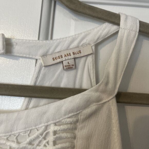 Skies Are Blue Crochet Maxi Dress Womens Large White Boho Kinsey Halter Flowy - Picture 2 of 10